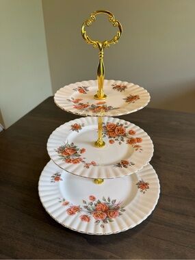 Royal Albert Centennial Roses 3- Tier Cake Dessert Stand England